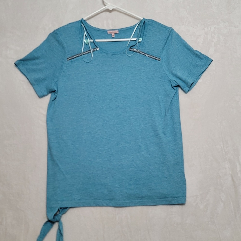 Juicy Couture Women's Top Size L Turquoise Soft with Rhinestones